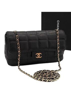 Chanel Choco Bar Lambskin Chain Shoulder Bag Black Gold